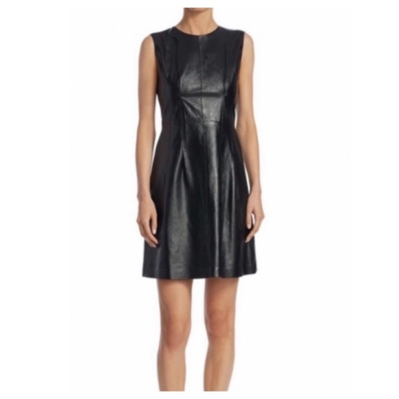 Theory Darted Leather Combo Dress. - Picture 3 of 9